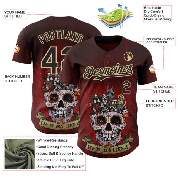 Custom Red Black-Vegas Gold David Lozeau Dia De Los Perros Authentic Baseball Jersey