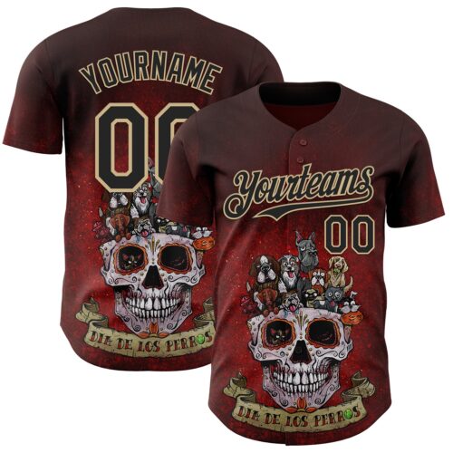 Artist0485 Custom Red Black-Vegas Gold David Lozeau Dia De Los Perros Authentic Baseball Jersey
