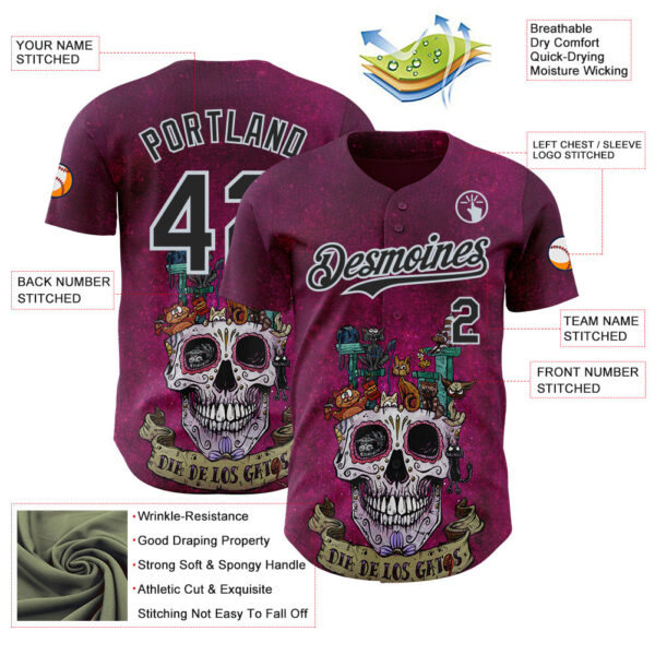 Custom Purple Black-Silver David Lozeau Dia De Los Gatos Authentic Baseball Jersey