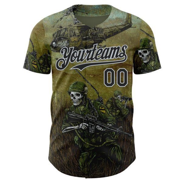 Custom Green Black-Silver David Lozeau 1st Air Cav Authentic Baseball Jersey