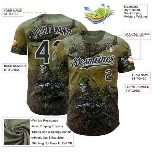 Custom Green Black-Silver David Lozeau 1st Air Cav Authentic Baseball Jersey