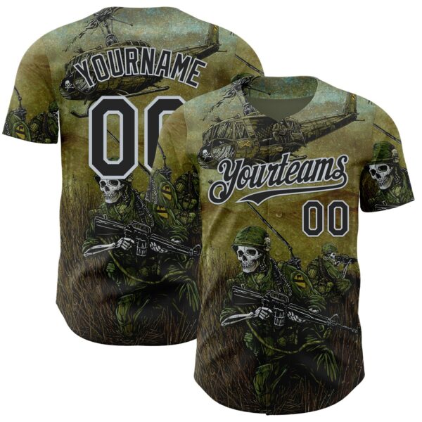 Custom Green Black-Silver David Lozeau 1st Air Cav Authentic Baseball Jersey