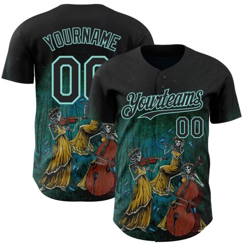 Artist0497 Custom Black-Ice Blue David Lozeau The Three Authentic Baseball Jersey