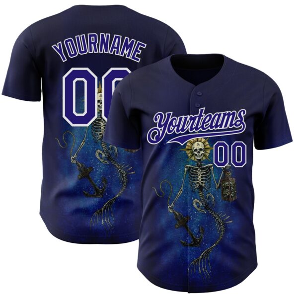 Custom Blue Dark Purple-White David Lozeau Lighting The Way Authentic Baseball Jersey