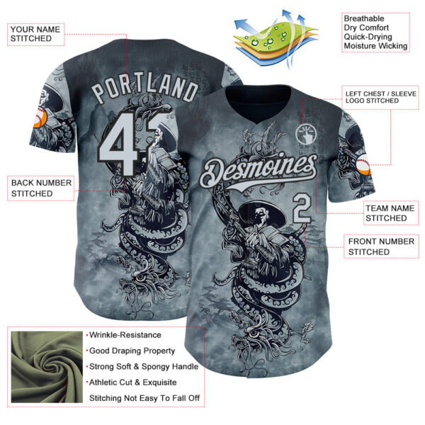 Custom Silver Silver-Black David Lozeau In Death The Demon Sleeps Authentic Baseball Jersey