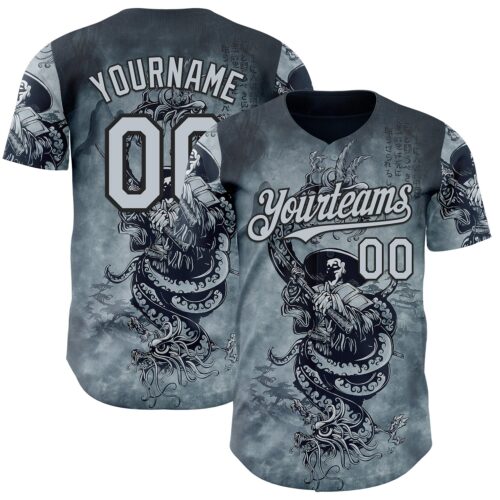 Artist0501 Custom Silver Silver-Black David Lozeau In Death The Demon Sleeps Authentic Baseball Jersey