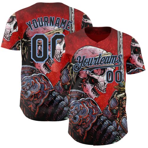 Artist0502 Custom Red Black-Light Blue David Lozeau Honor Authentic Baseball Jersey