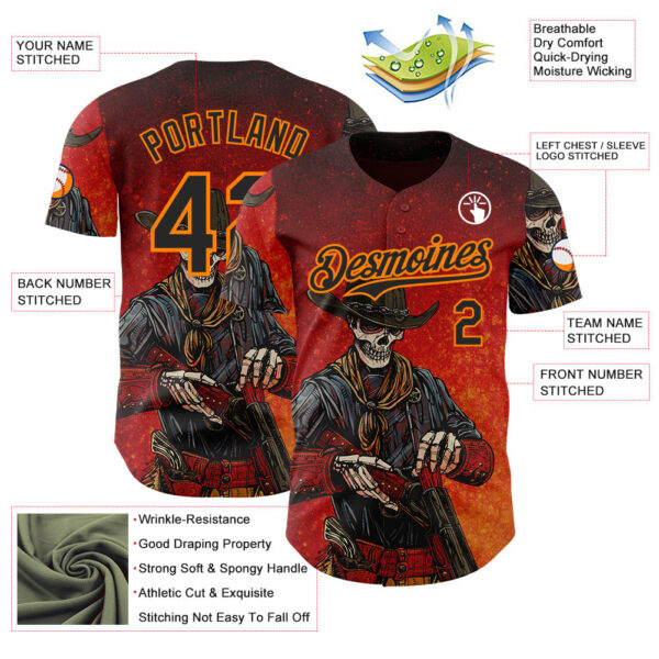 Custom Red Black-Bay Orange David Lozeau Double Barrel Authentic Baseball Jersey