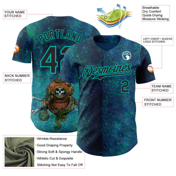 Custom Blue Black-Aqua David Lozeau Diver Down Authentic Baseball Jersey