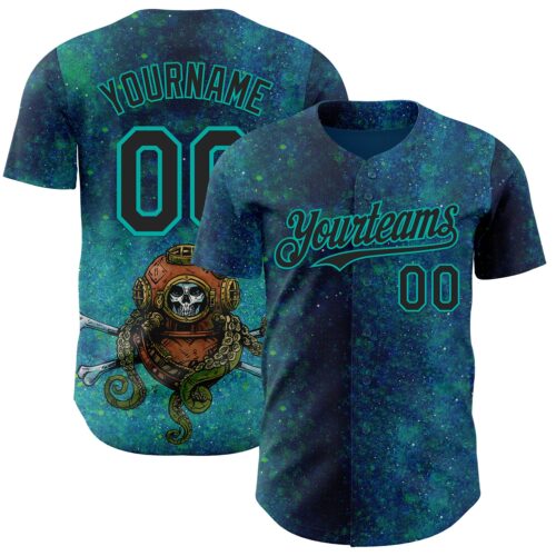 Artist0504 Custom Blue Black-Aqua David Lozeau Diver Down Authentic Baseball Jersey