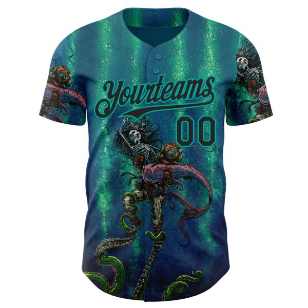 Custom Blue Black Green-Aqua David Lozeau Catch Or Release Authentic Baseball Jersey