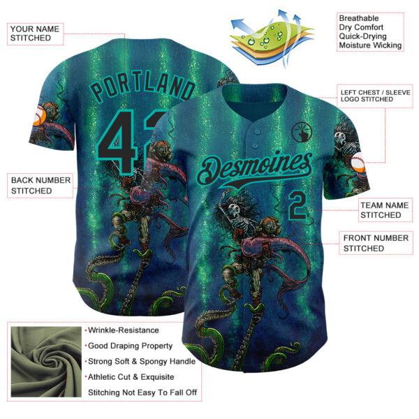 Custom Blue Black Green-Aqua David Lozeau Catch Or Release Authentic Baseball Jersey