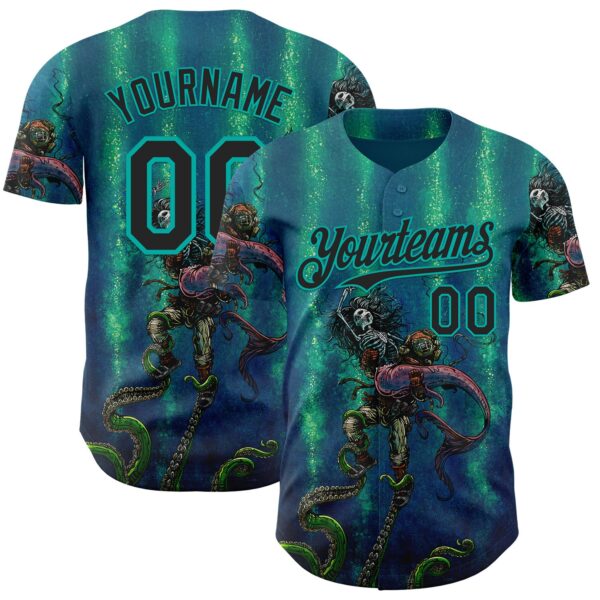 Custom Blue Black Green-Aqua David Lozeau Catch Or Release Authentic Baseball Jersey