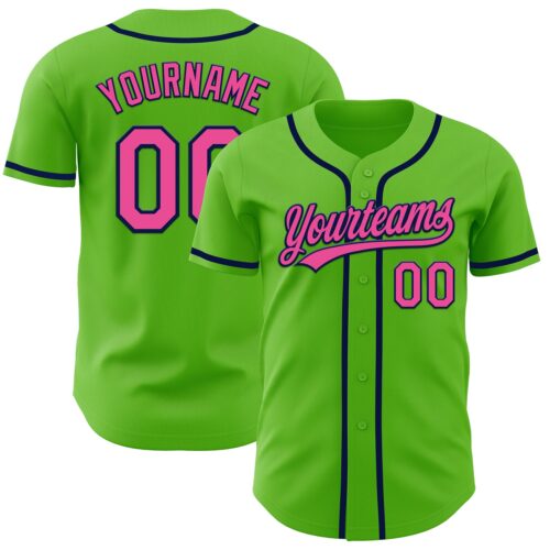 AuroraGreen0002 Custom Aurora Green Pink-Navy Authentic Baseball Jersey