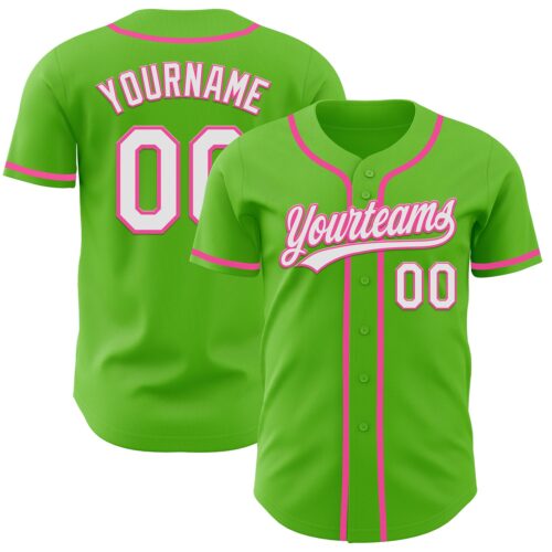 AuroraGreen0007 Custom Aurora Green White-Pink Authentic Baseball Jersey