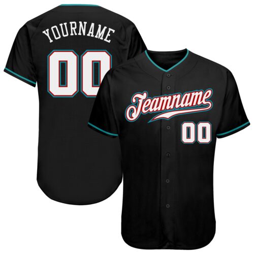 Black0360 Custom Black White-Teal Authentic Baseball Jersey
