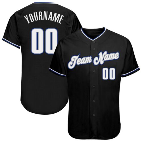Black0361 Custom Black White-Royal Authentic Baseball Jersey