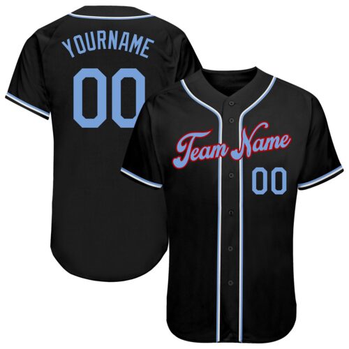Black0363 Custom Black Light Blue-Red Authentic Baseball Jersey
