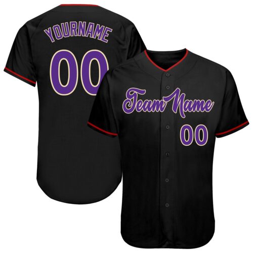 Black0365 Custom Black Purple-Cream Authentic Baseball Jersey