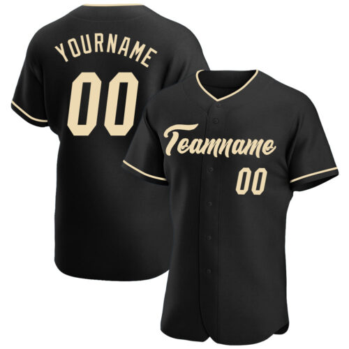 Black0870 Custom Black Cream Authentic Baseball Jersey