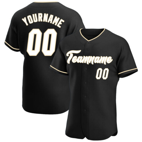 Black0873 Custom Black White-Cream Authentic Baseball Jersey