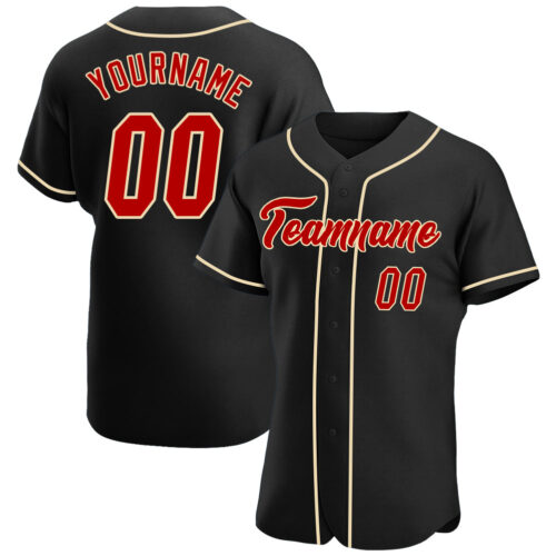 Black0874 Custom Black Red-Cream Authentic Baseball Jersey
