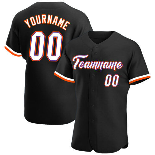 Black0875 Custom Black White-Orange Authentic Baseball Jersey