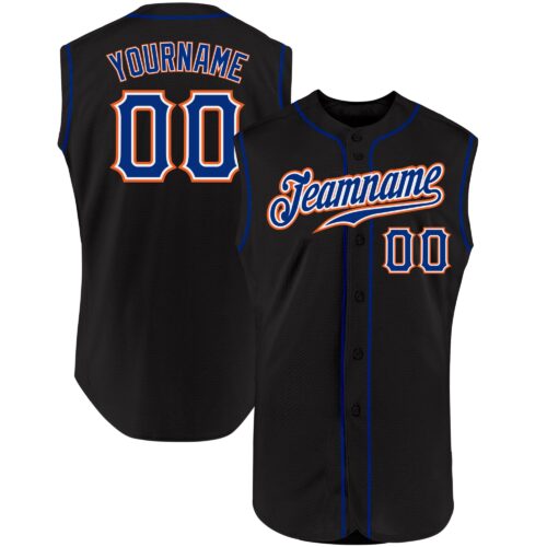 Black0910 Custom Black Royal-Orange Authentic Sleeveless Baseball Jersey