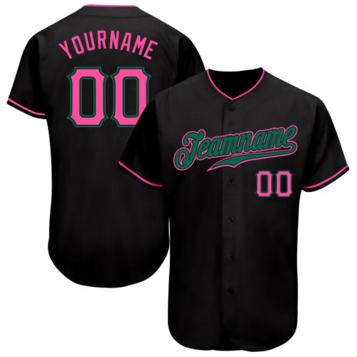 Black1007 Custom Black Pink-Kelly Green Authentic Baseball Jersey