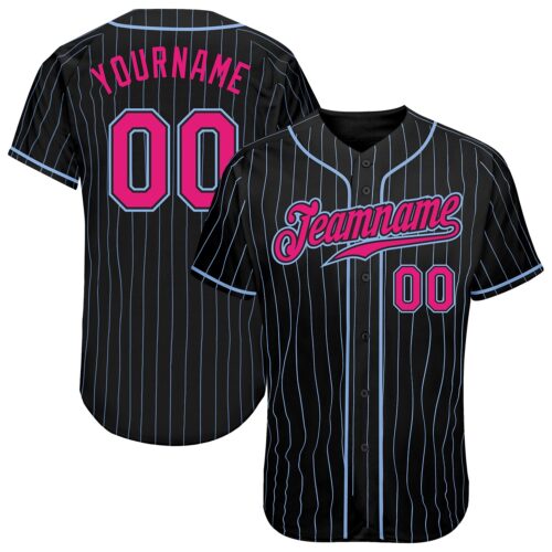Black1126_f6bdc72d-ccfc-4720-a681-fccc7f0c54da Custom Black Light Blue Pinstripe Hot Pink-Light Blue Authentic Baseball Jersey