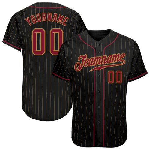Black1129_eb7a7c14-e961-429c-8b75-2b752ef85acb Custom Black Old Gold Pinstripe Crimson-Old Gold Authentic Baseball Jersey