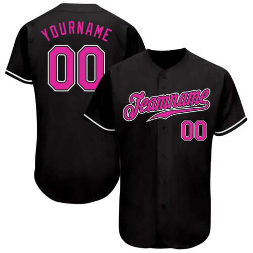 Black1134 Custom Black Deep Pink-White Authentic Baseball Jersey