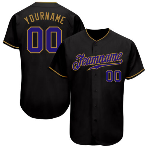 Black1135 Custom Black Dark Purple-Old Gold Authentic Baseball Jersey