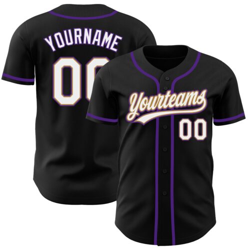 Black1226 Custom Black White Old Gold-Purple Authentic Baseball Jersey