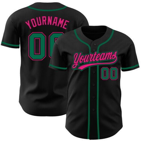 Black1232 Custom Black Kelly Green-Hot Pink Authentic Baseball Jersey