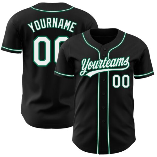 Black1234 Custom Black White-Kelly Green Authentic Baseball Jersey