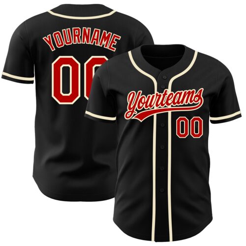 Black1244 Custom Black Red-Cream Authentic Baseball Jersey