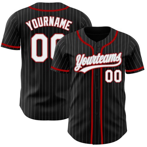 Black1360 Custom Black Gray Pinstripe White-Red Authentic Baseball Jersey