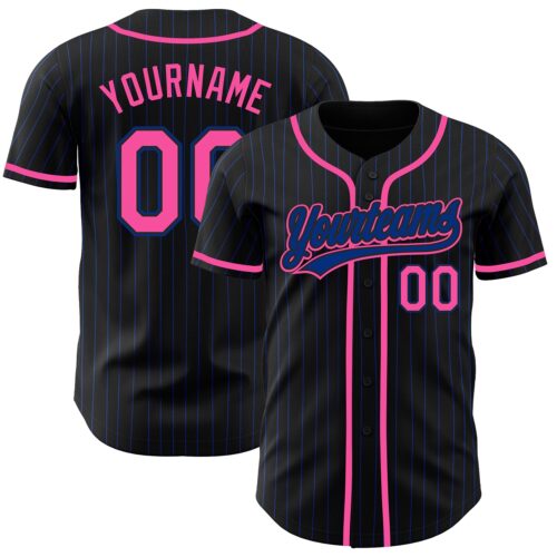 Black1414 Custom Black Royal Pinstripe Pink Authentic Baseball Jersey