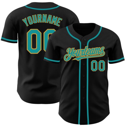 Black1470 Custom Black Teal-Old Gold Authentic Baseball Jersey