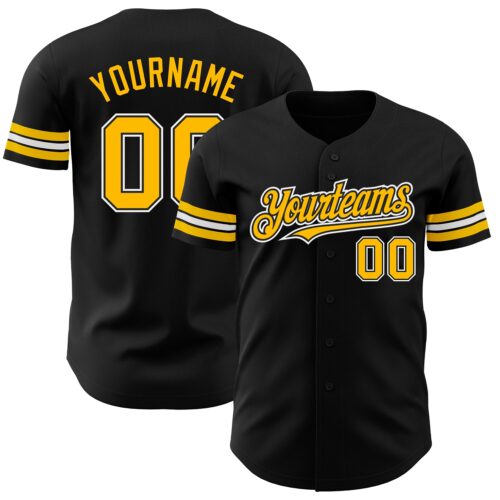 Black1768 Custom Black Gold-White Authentic Baseball Jersey