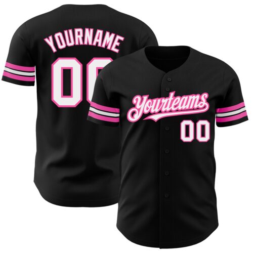 Black1771 Custom Black White-Pink Authentic Baseball Jersey