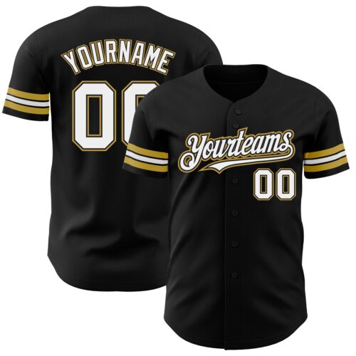 Black1772 Custom Black White-Old Gold Authentic Baseball Jersey
