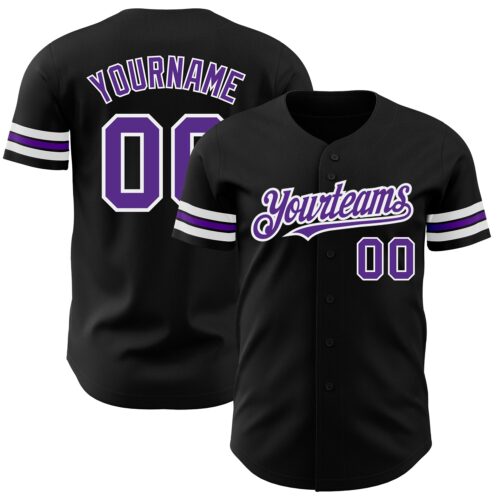 Black1774 Custom Black Purple=White Authentic Baseball Jersey