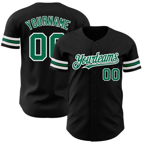 Black1775 Custom Black Kelly Green=White Authentic Baseball Jersey