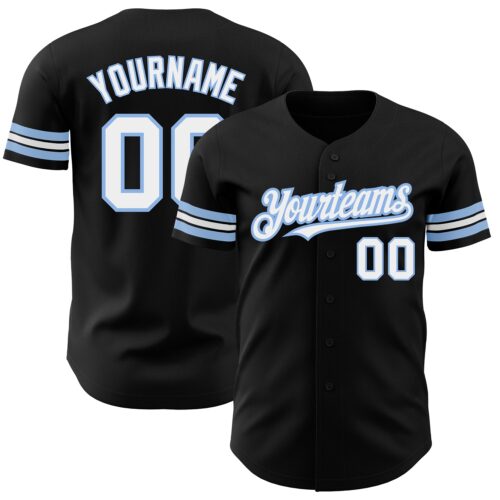 Black1776 Custom Black White-Light Blue Authentic Baseball Jersey