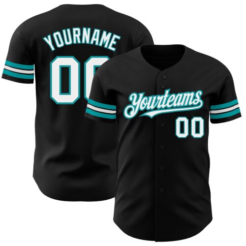 Black1778 Custom Black White-Teal Authentic Baseball Jersey