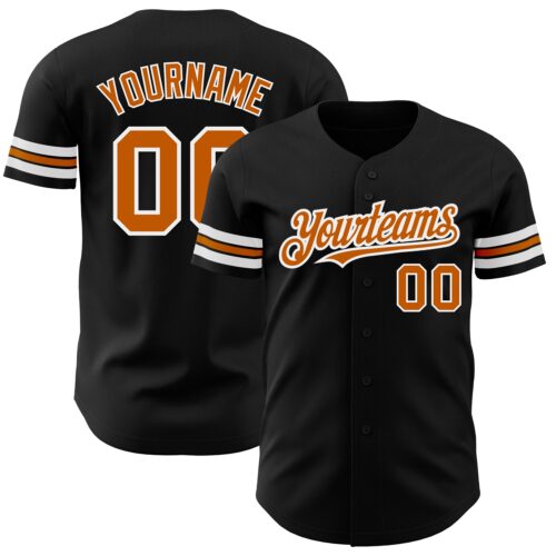 Black1780 Custom Black Texas Orange-White Authentic Baseball Jersey
