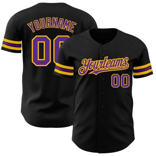 Black1791 Custom Black Purple-Gold Authentic Baseball Jersey