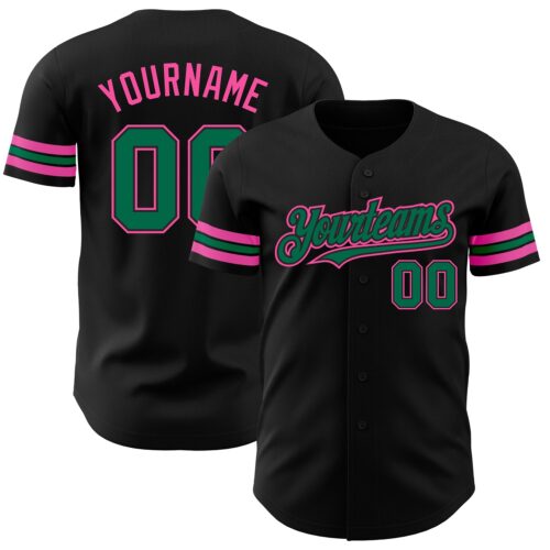 Black1794 Custom Black Kelly Green-Pink Authentic Baseball Jersey